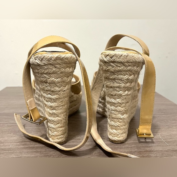 Jimmy Choo Phoenix Espadrille Wedges Patent Leather Nude Size 10 - Picture 6 of 12